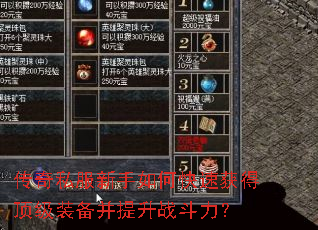 传奇私服新手如何快速获得顶级装备并提升战斗力? 传奇私服新手如何快速获得顶级装备并提升战斗力?